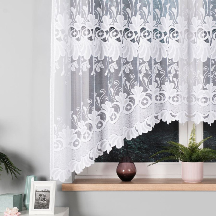 KASJANA · Firanka gotowa żakardowa z podcięciem na dole · 320x160 cm · kolor biały
