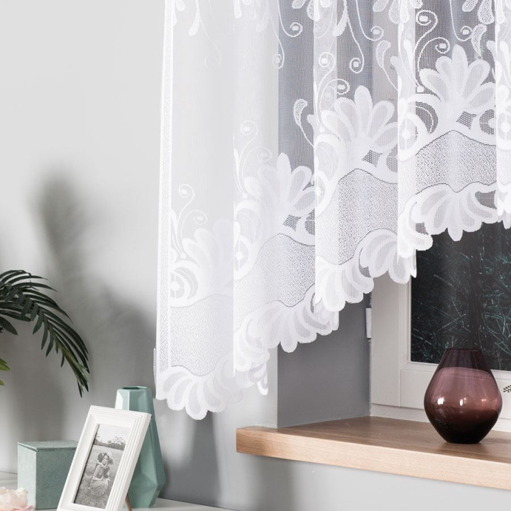 KASJANA · Firanka gotowa żakardowa z podcięciem na dole · 320x160 cm · kolor biały