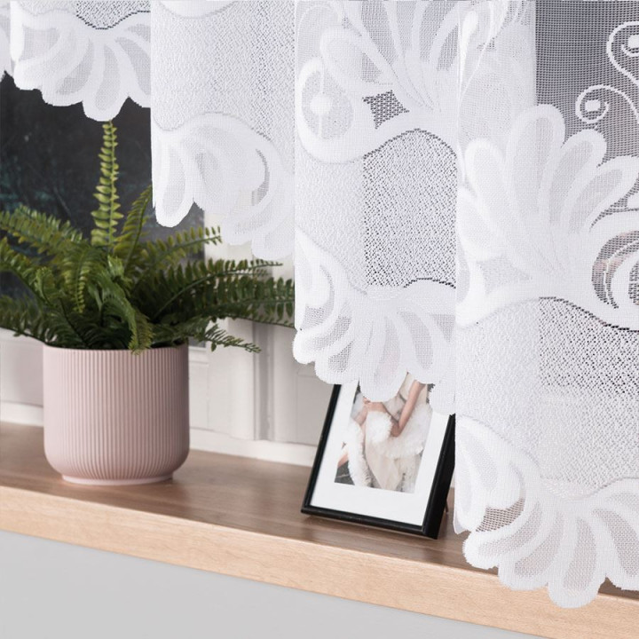 KASJANA · Firanka gotowa żakardowa z podcięciem na dole · 320x160 cm · kolor biały