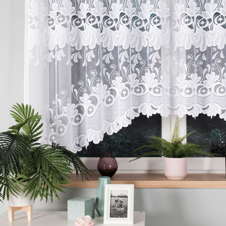 KASJANA · Firanka gotowa żakardowa z podcięciem na dole · 320x160 cm · kolor biały