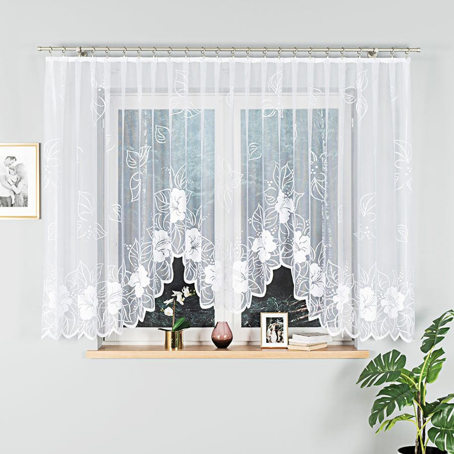 GRACJANA - Firanka gotowa żakardowa z podcięciem na dole - 400x160 cm - kolor biały