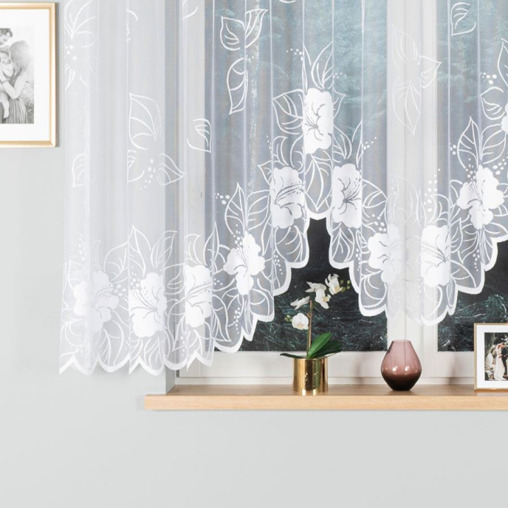 GRACJANA - Firanka gotowa żakardowa z podcięciem na dole - 400x160 cm - kolor biały