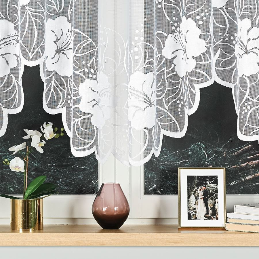 GRACJANA - Firanka gotowa żakardowa z podcięciem na dole - 400x160 cm - kolor biały