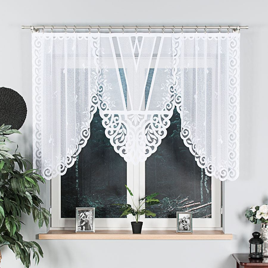 ROZALIA - Firanka gotowa żakardowa z podcięciem na dole - 250x120 cm - kolor biały