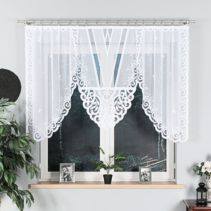 ROZALIA - Firanka gotowa żakardowa z podcięciem na dole - 250x120 cm - kolor biały