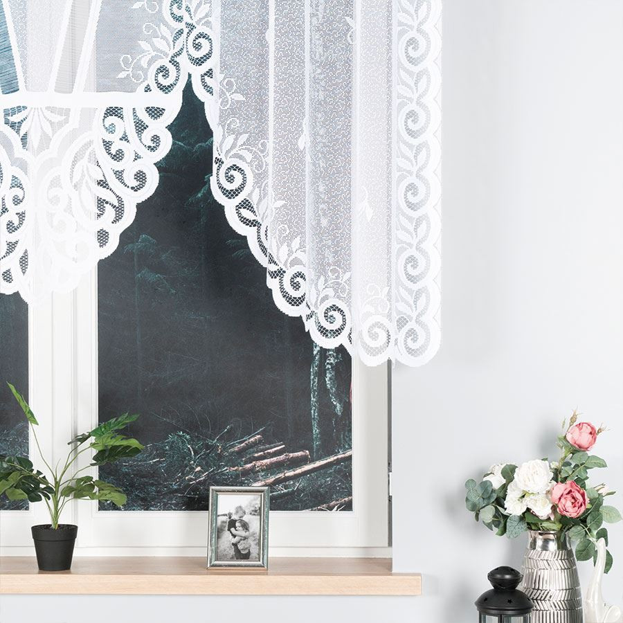 ROZALIA - Firanka gotowa żakardowa z podcięciem na dole - 250x120 cm - kolor biały