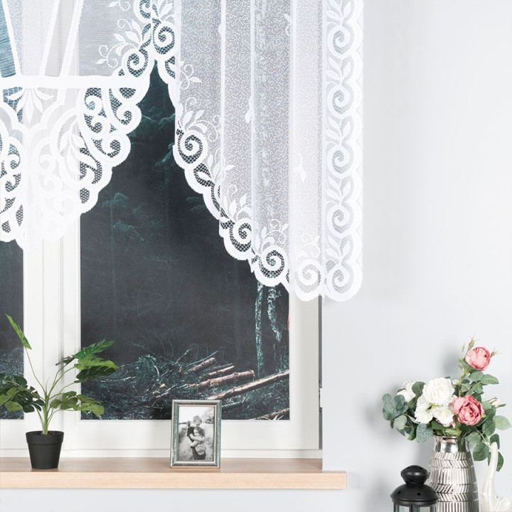 ROZALIA - Firanka gotowa żakardowa z podcięciem na dole - 250x120 cm - kolor biały