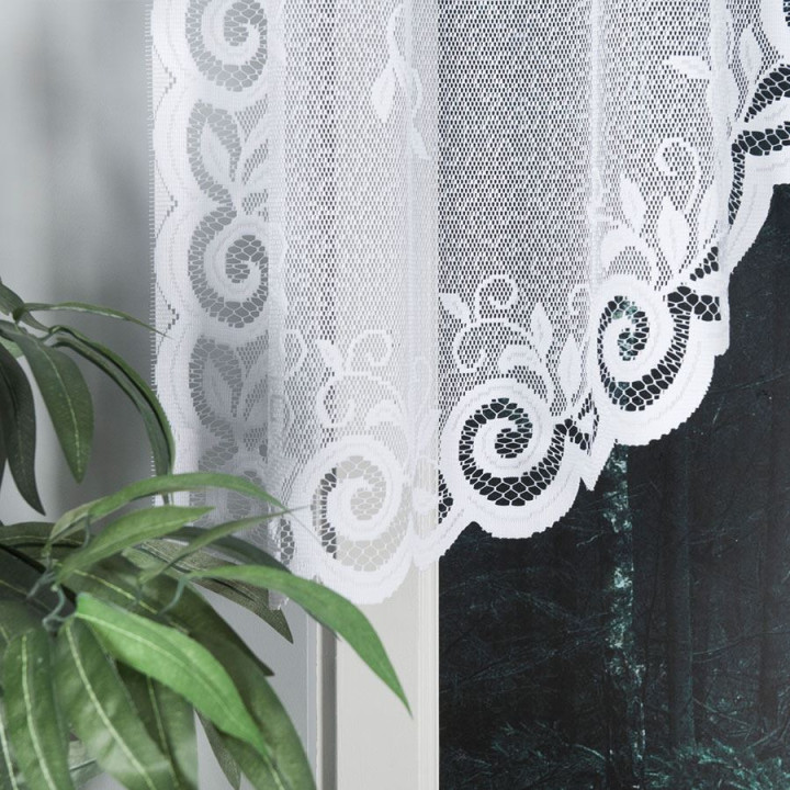 ROZALIA - Firanka gotowa żakardowa z podcięciem na dole - 250x120 cm - kolor biały