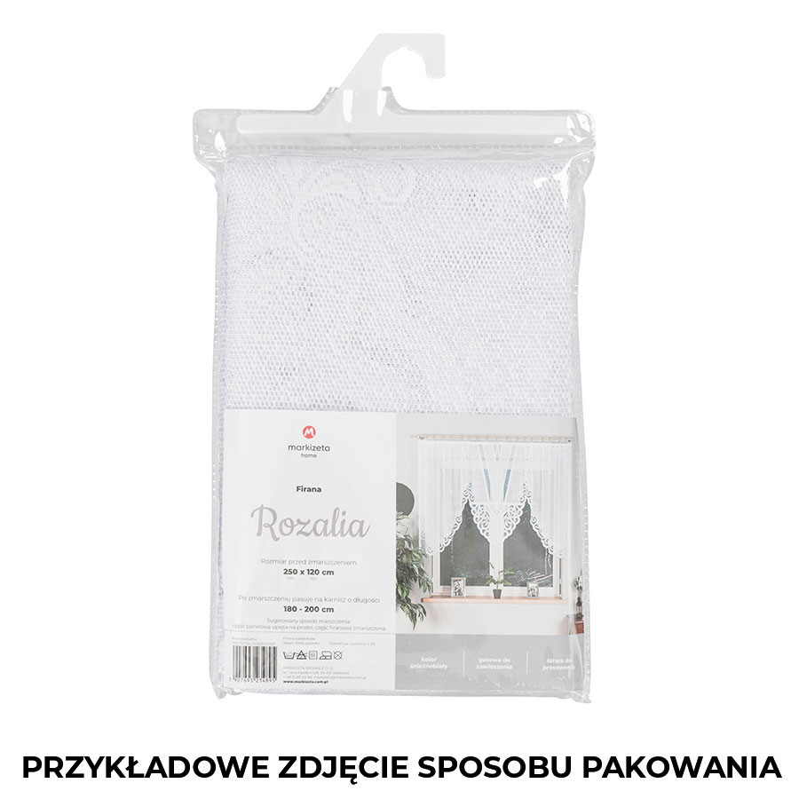 ROZALIA - Firanka gotowa żakardowa z podcięciem na dole - 250x120 cm - kolor biały