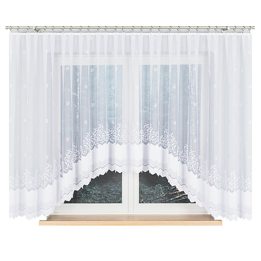 GENOWEFA Firanka żakardowa gotowa, szerokość 450 x wysokość 160cm, kolor 001 biały