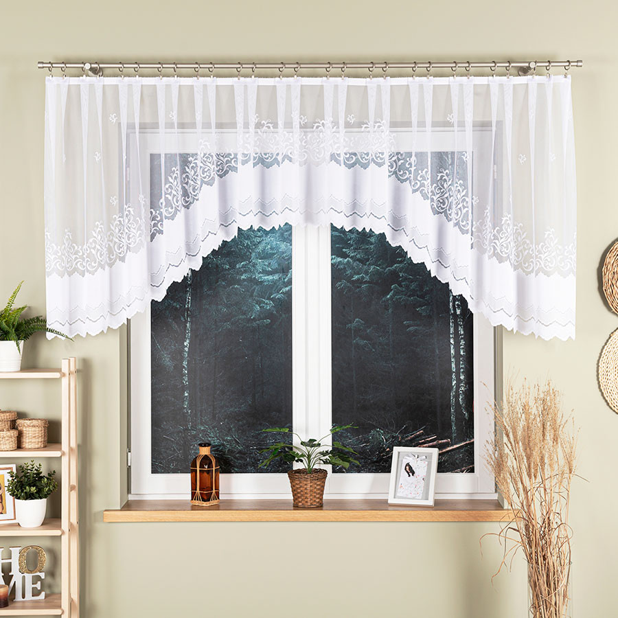 GENOWEFA Firanka żakardowa gotowa, szerokość 400 x wysokość 100cm, kolor 001 biały