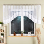 GENOWEFA firanka gotowa z podcięciem żakardowa biała w ornamenty 400x100 cm