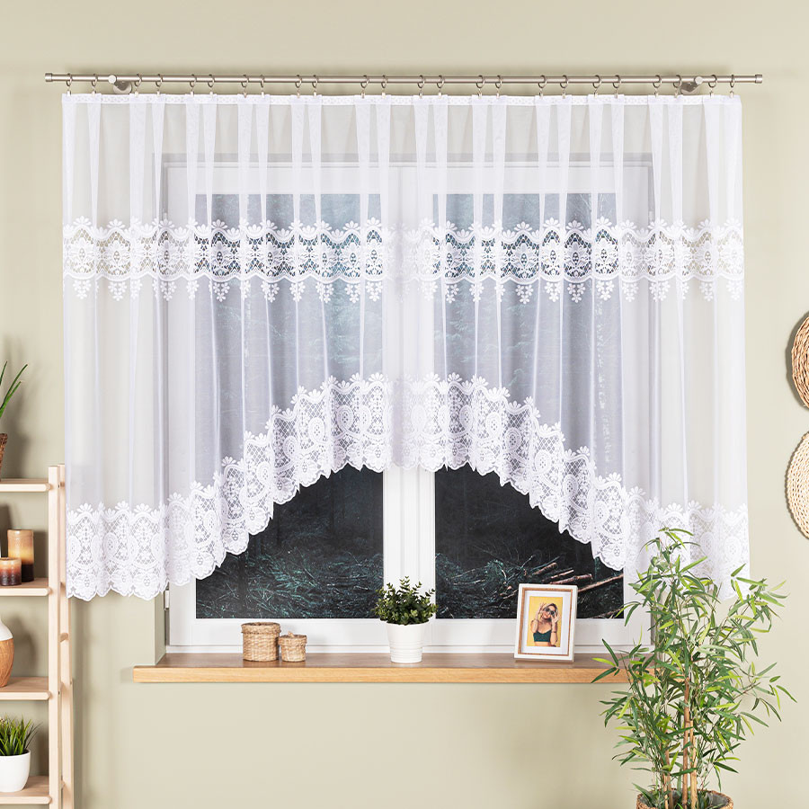 DARIA Firanka żakardowa gotowa, szerokość 400 x wysokość 140cm, kolor 001 biały