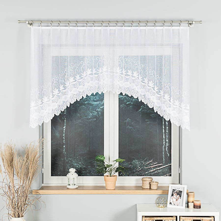 JOWITA Firanka żakardowa gotowa ze wzorem pasowym, szerokość 250 x wysokość 100cm, kolor 001 biały