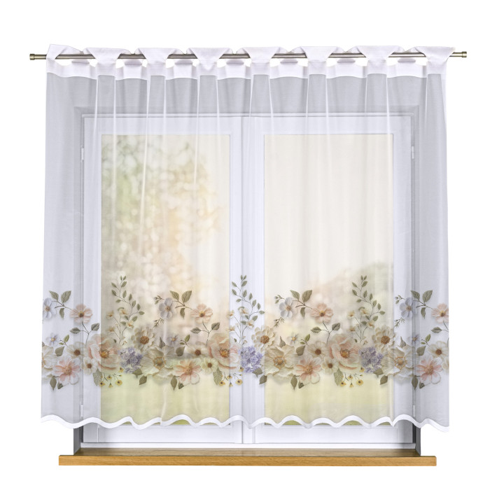 KWIATY Z EFEKTEM WYSZYWANIA Firanka żakardowa gotowa na prosto 023456, szerokość 250 x wysokość 160cm, kolor 001 biały (do