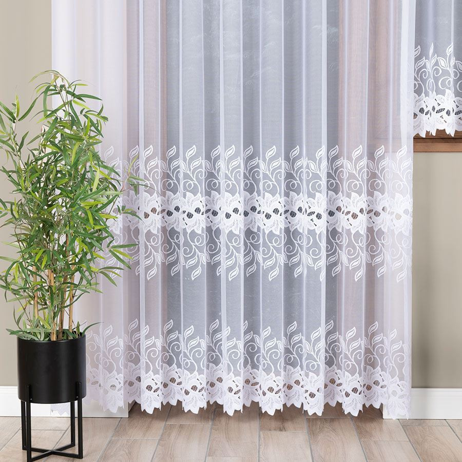 BASTIA Firanka żakardowa gotowa na prosto, szerokość 300 x wysokość 250cm, kolor 001 biały