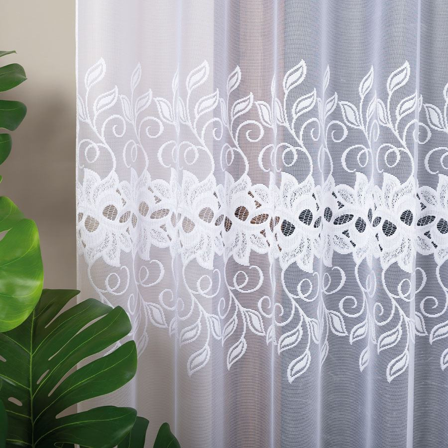 BASTIA Firanka żakardowa gotowa na prosto, szerokość 300 x wysokość 250cm, kolor 001 biały