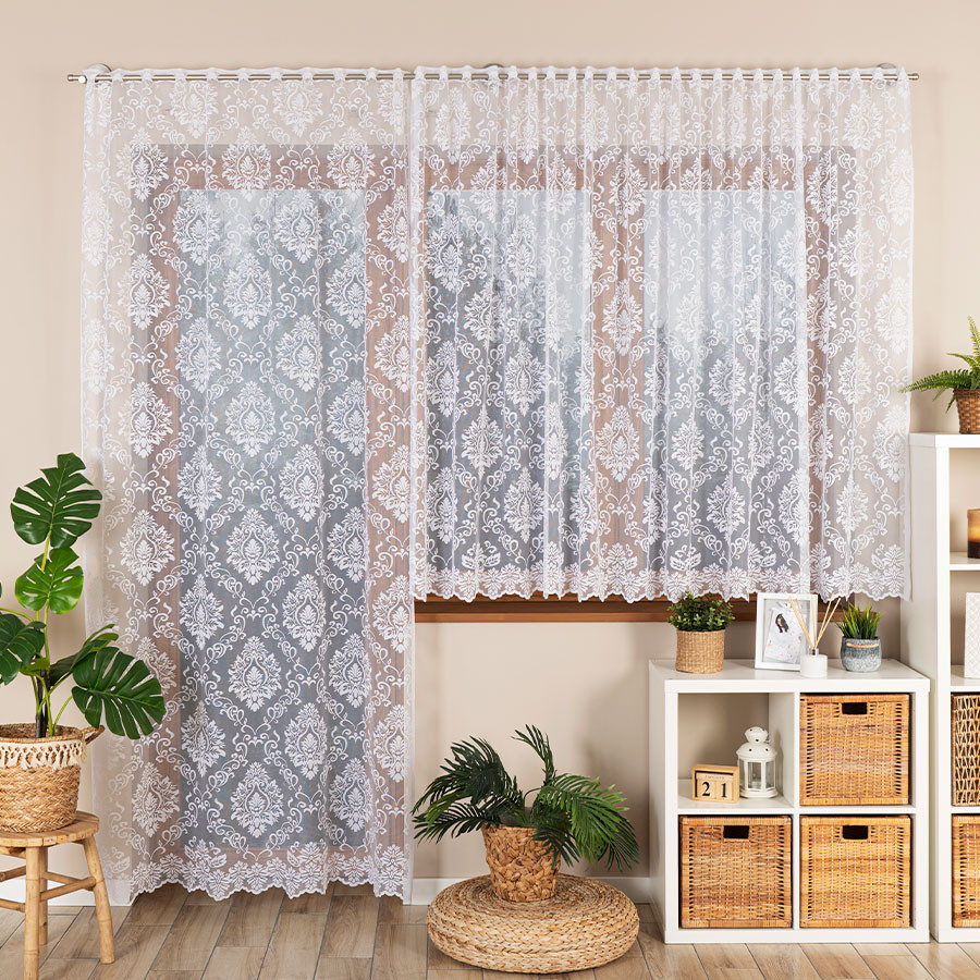 APOLONIA Firanka żakardowa gotowa na prosto, szerokość 140 x wysokość 240cm, kolor 001 biały