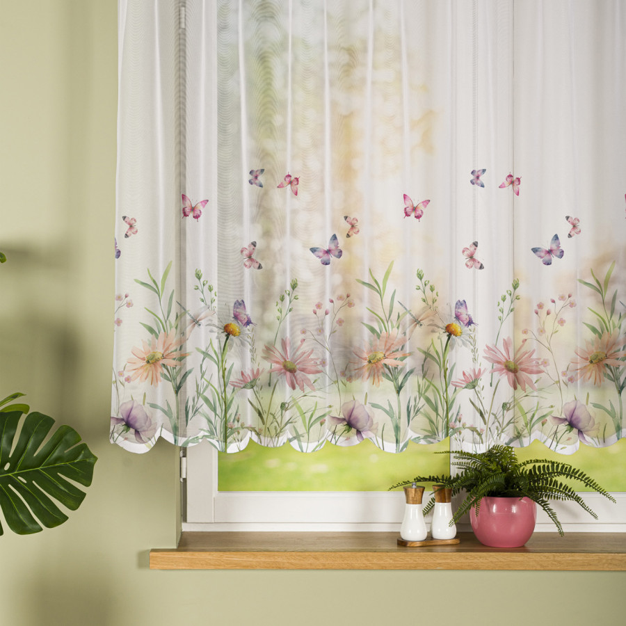 ŁĄKA Z MOTYLAMI Firanka żakardowa gotowa na prosto 023456, szerokość 240 x wysokość 140cm, kolor 009 wielokolorowy (do wy