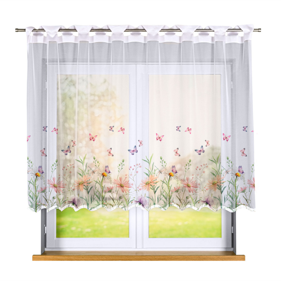 ŁĄKA Z MOTYLAMI Firanka żakardowa gotowa na prosto 023456, szerokość 240 x wysokość 140cm, kolor 009 wielokolorowy (do wy