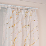 MARMA Firana gotowa na taśmie z ołowianką, szerokość 140cm x wysokość 250cm, kolor 001 biały ze złotym zdobieniem