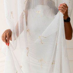 KOKARDKA Firana gotowa na etaminie, haftowana, na taśmie, z ołowianką, szerokość 140 x wysokość 250cm, kolor 002 biały z