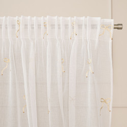 KOKARDKA Firana gotowa na etaminie, haftowana, na taśmie, z ołowianką, szerokość 140 x wysokość 250cm, kolor 002 biały z