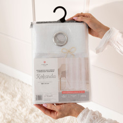 KOKARDKA Firana gotowa na etaminie, haftowana, na taśmie, z ołowianką, szerokość 140 x wysokość 250cm, kolor 002 biały z