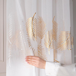 MARIETTA Firana gotowa na taśmie, szerokość 140cm x wysokość 250cm, kolor 004 biały ze złotym zdobieniem