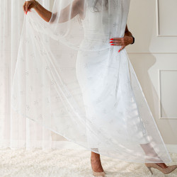 RIBBON Firana gotowa na woalu w diamentowe kokardki, na taśmie z ołowianką, szerokość 140 x wysokość 250cm, kolor 001 bia