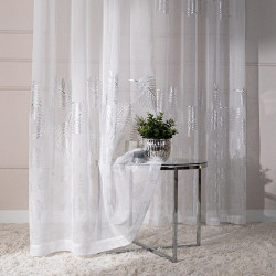 MARIETTA Firana gotowa na taśmie, szerokość 140cm x wysokość 250cm, kolor 001 biały ze srebrnym zdobieniem