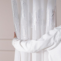 MARIETTA Firana gotowa na taśmie, szerokość 140cm x wysokość 250cm, kolor 001 biały ze srebrnym zdobieniem