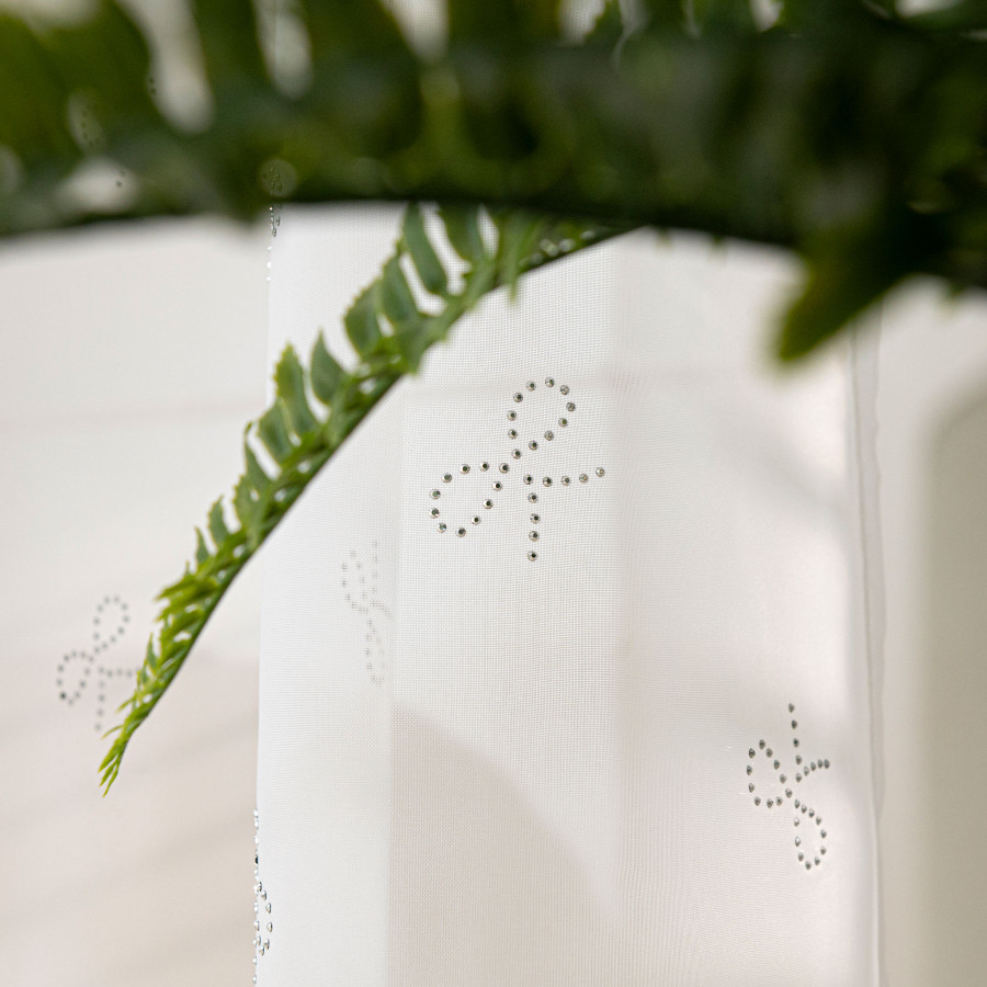 RIBBON Firana gotowa na woalu w diamentowe kokardki, na srebrnych przelotkach, z ołowianką, szerokość 140 x wysokość 250cm