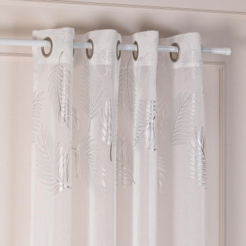 MARIETTA Firana gotowa na przelotkach, szerokość 140cm x wysokość 250cm, kolor 001 biały ze srebrnym zdobieniem