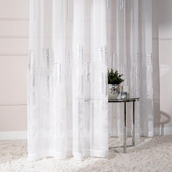 MARIETTA Firana gotowa na przelotkach, szerokość 140cm x wysokość 250cm, kolor 001 biały ze srebrnym zdobieniem 2