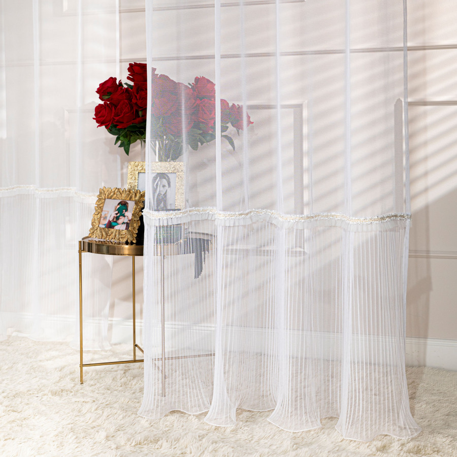 ORENA Firana gotowa na przelotkach, szerokość 140cm x wysokość 250cm, kolor 001 biały