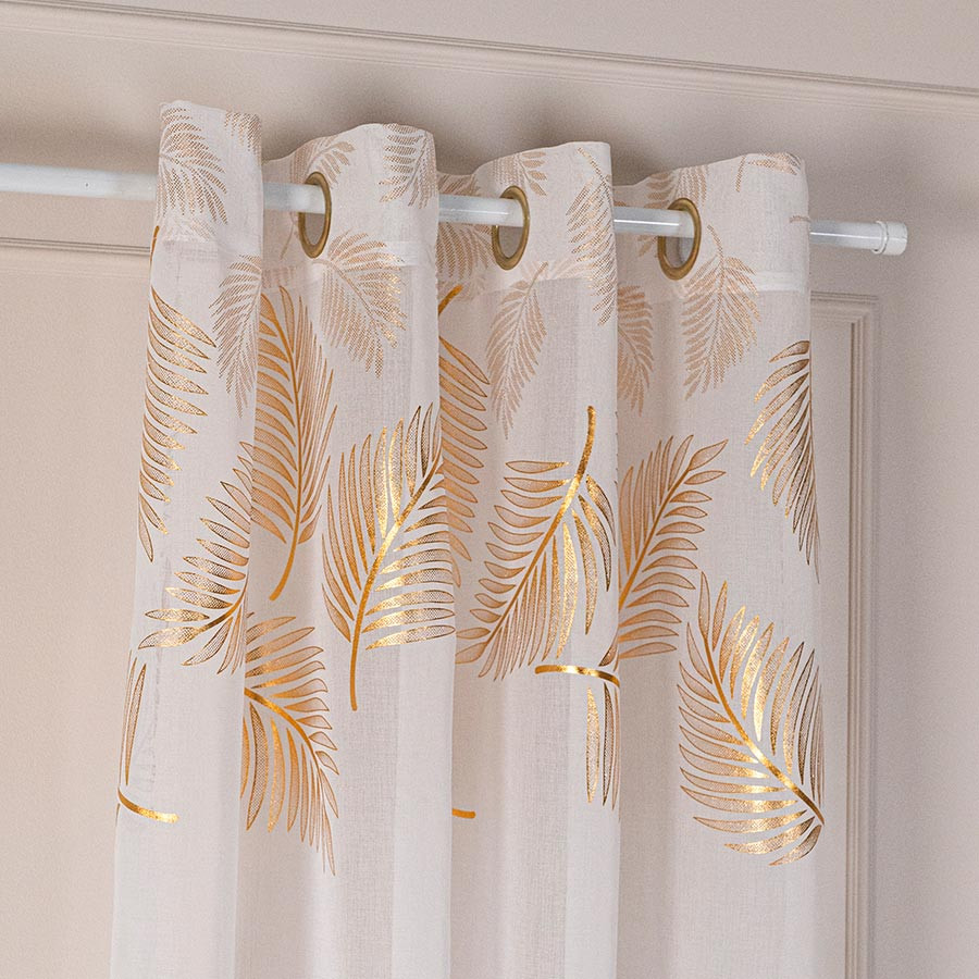 MARIETTA Firana gotowa na przelotkach, szerokość 140cm x wysokość 250cm, kolor 004 biały ze złotym zdobieniem