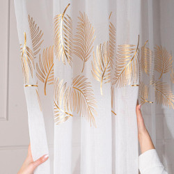 MARIETTA Firana gotowa na przelotkach, szerokość 140cm x wysokość 250cm, kolor 004 biały ze złotym zdobieniem