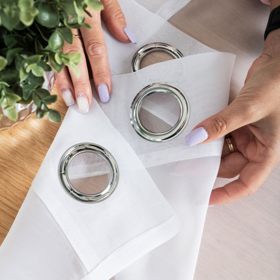 WOAL Firana gotowa na srebrnych przelotkach, szerokość 200cm x wysokość 250cm, kolor biały 001