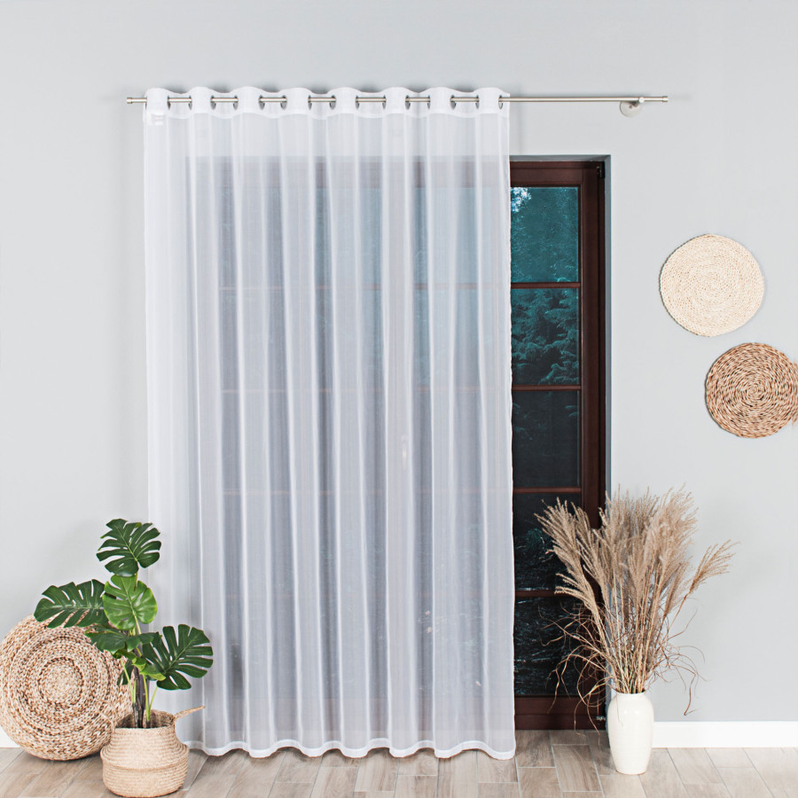 WOAL Firana gotowa na srebrnych przelotkach, szerokość 200cm x wysokość 250cm, kolor biały 001