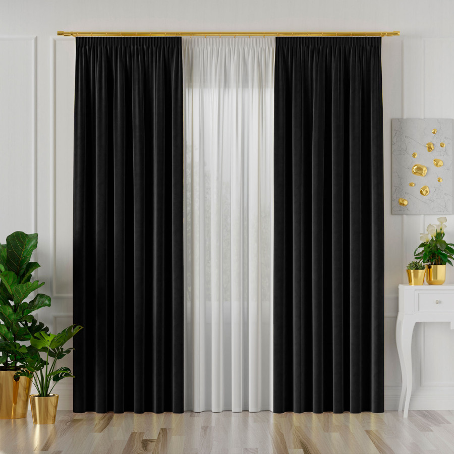VELVI Zasłona gotowa na taśmie, szerokość 140 x wysokość 230cm, kolor 111 czarny