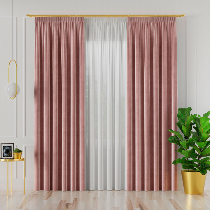 VELVI Zasłona gotowa na taśmie, szerokość 140 x wysokość 240cm, kolor 013 ciemny pudrowy różowy 