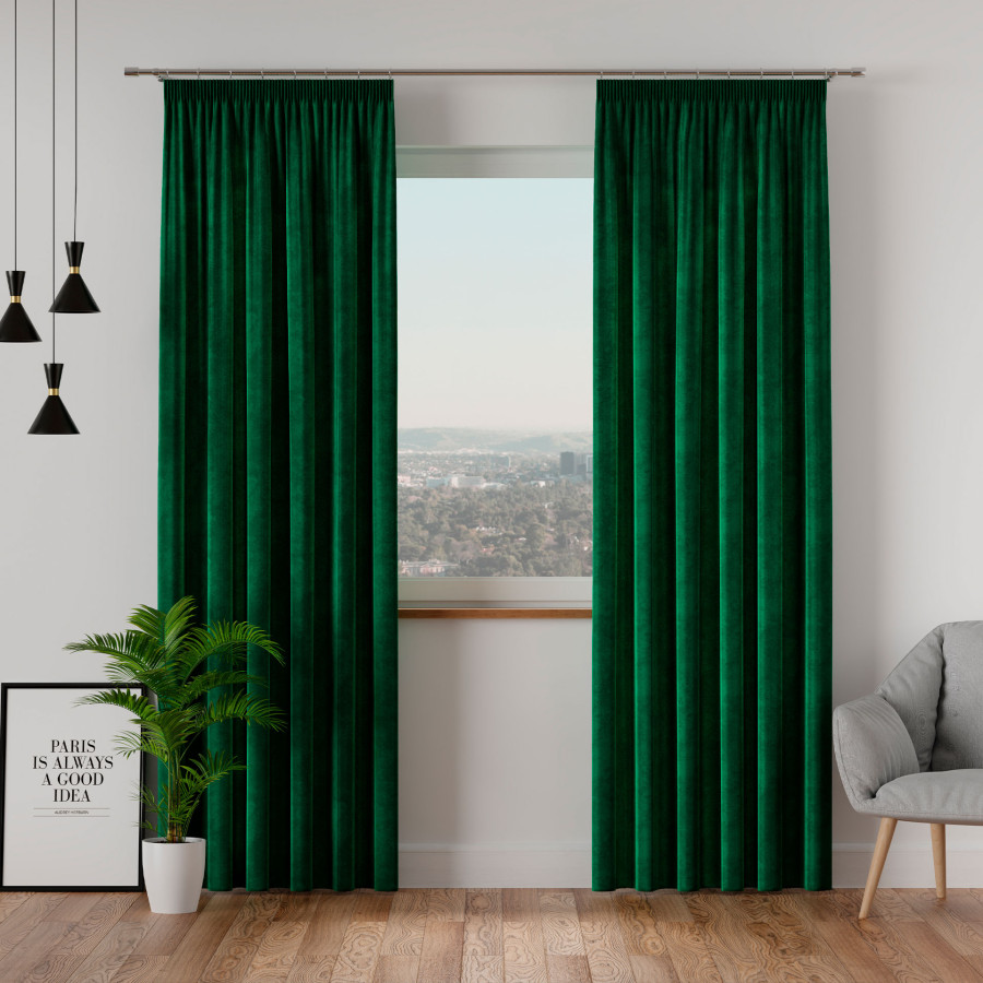 VELVI Zasłona gotowa na taśmie, szerokość 140 x wysokość 160cm, kolor 010 ciemny zielony butelkowy