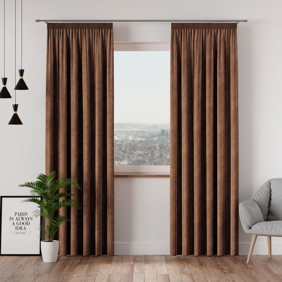 VELVI Zasłona gotowa na taśmie, szerokość 140 x wysokość 230cm, kolor 002 brązowy
