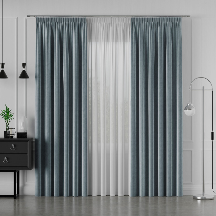 VELVI Zasłona gotowa na taśmie, szerokość 140 x wysokość 240cm, kolor 063 niebieski