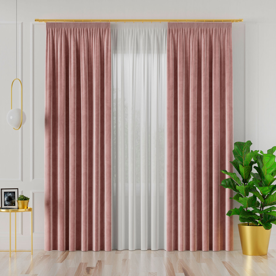VELVI Zasłona gotowa na taśmie, szerokość 140 x wysokość 230cm, kolor 013 ciemny pudrowy różowy