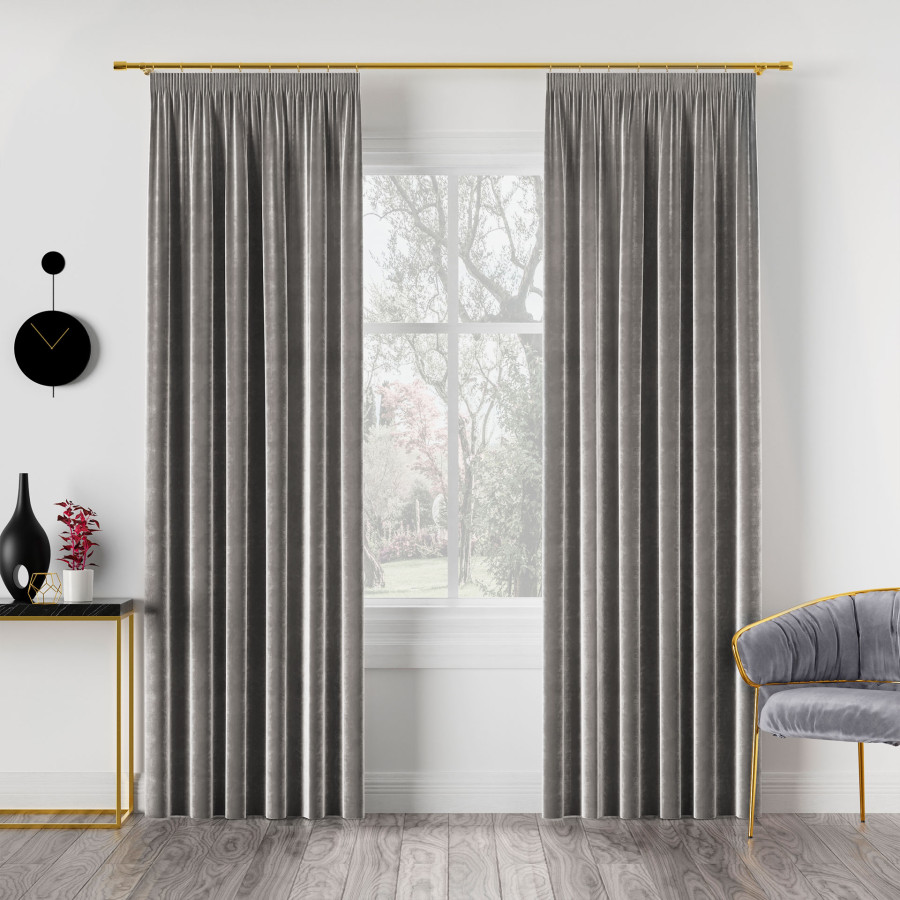 VELVI Zasłona gotowa na taśmie, szerokość 140 x wysokość 260cm, kolor 005 jasny szary