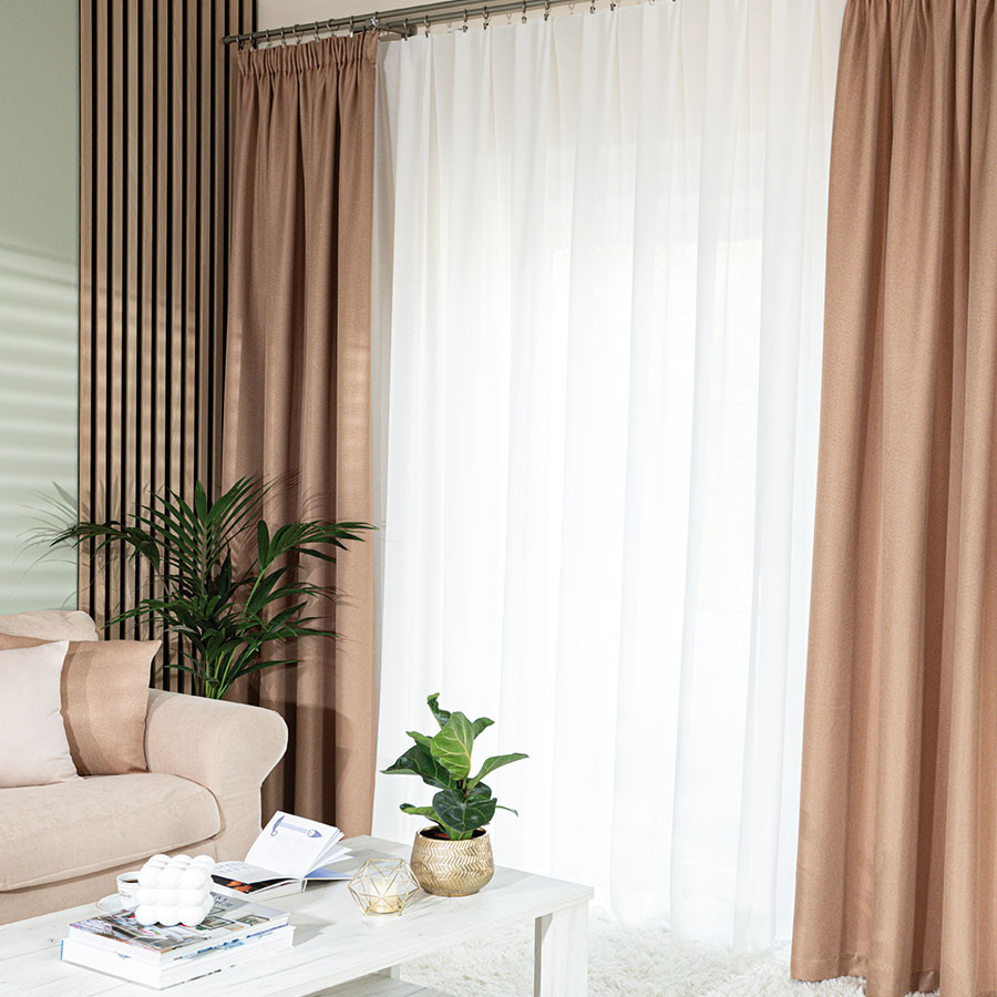 JODEŁKA Zasłona gotowa na taśmie, szerokość 140cm x wysokość 250cm, kolor 328 ciemny beżowy