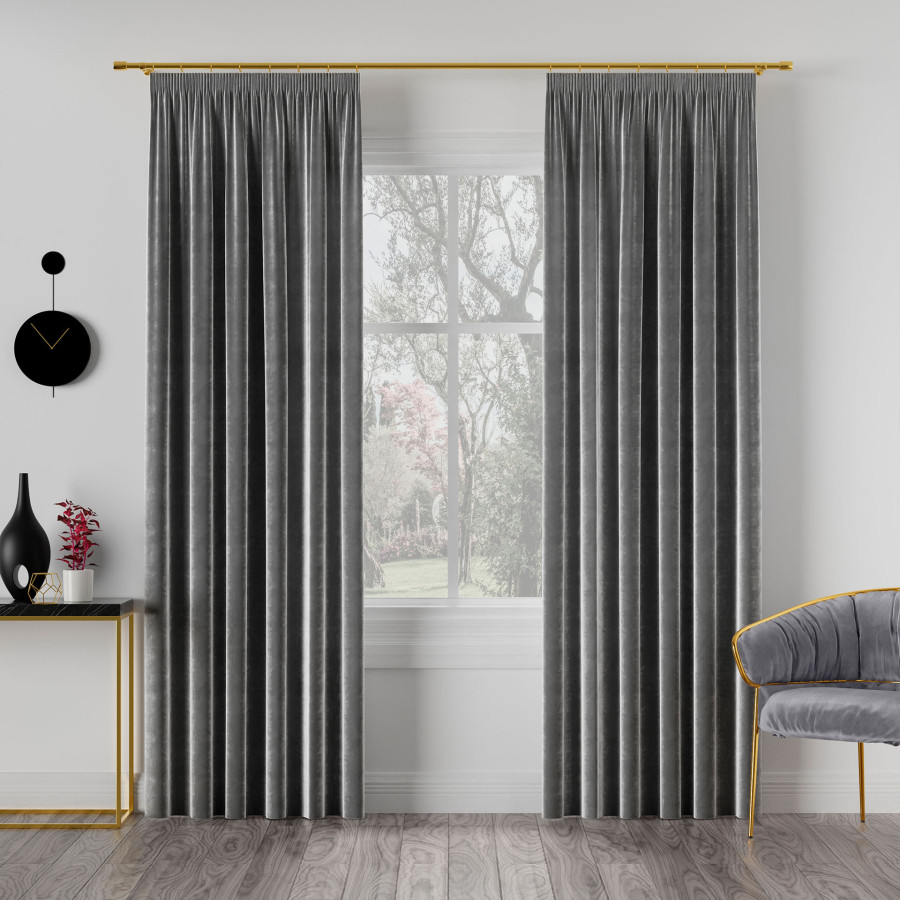 VELVI Zasłona gotowa na taśmie, szerokość 140 x wysokość 240cm, kolor 006 ciemny szary antracytowy