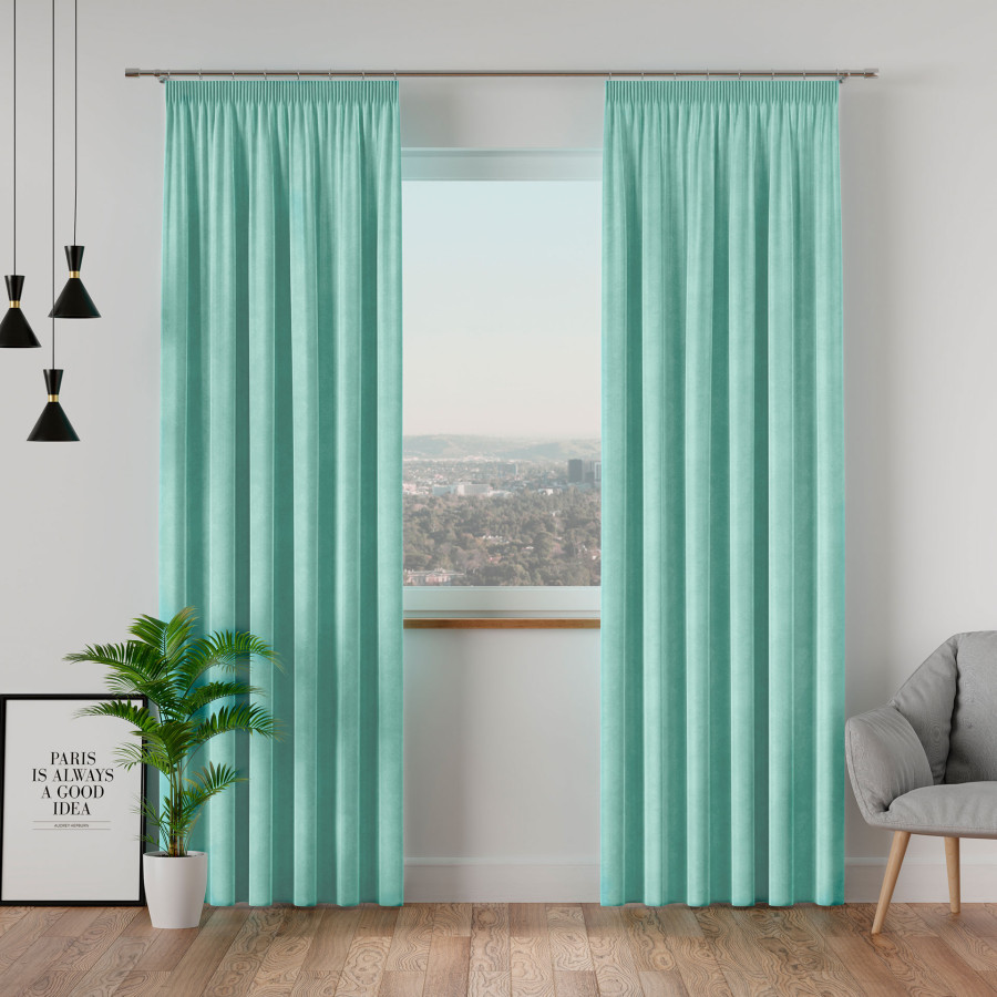 VELVI Zasłona gotowa na taśmie, szerokość 140 x wysokość 250cm, kolor 007 miętowy